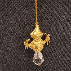 Set of 2 Swarovski Lead Crystal Golden Elf Holiday Christmas Ornament With Boxes